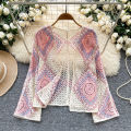 Pastel Granny Square Crochet Cardigan Sheer Open Front Knit Shrug Top Women Summer Beach Bikini Cover Up Boho Vacation Outfit. 