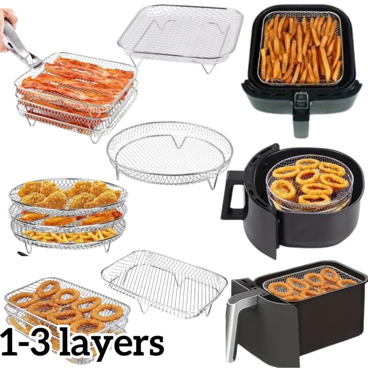 Stackable Bbq 1/3Layer Stainless Steel Air Fryer Accessories Stackable BBQ Grill Rack ...