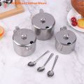Practical Stainless Steel Sugar Bowl With Handle Lid Spoon Dustproof Waterproof Seasoning Jar Kitchen Restaurant Spice Container. 