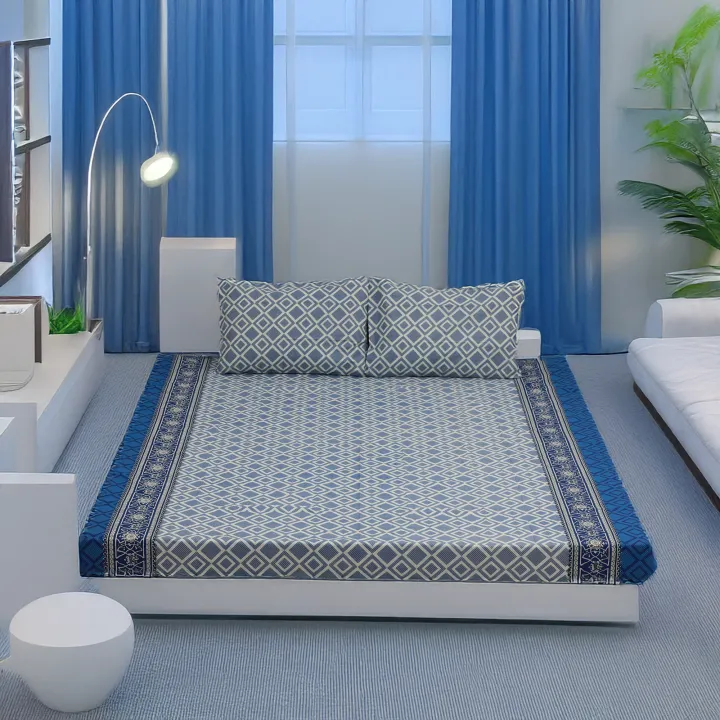 King%20Size%20Premium%20Bed%20Sheet%2088"%20x%2098"%20with%202%20Pillow%20Covers%20%7C%20Blue%20and%20White%20Square%20Print%20-%20Image%202