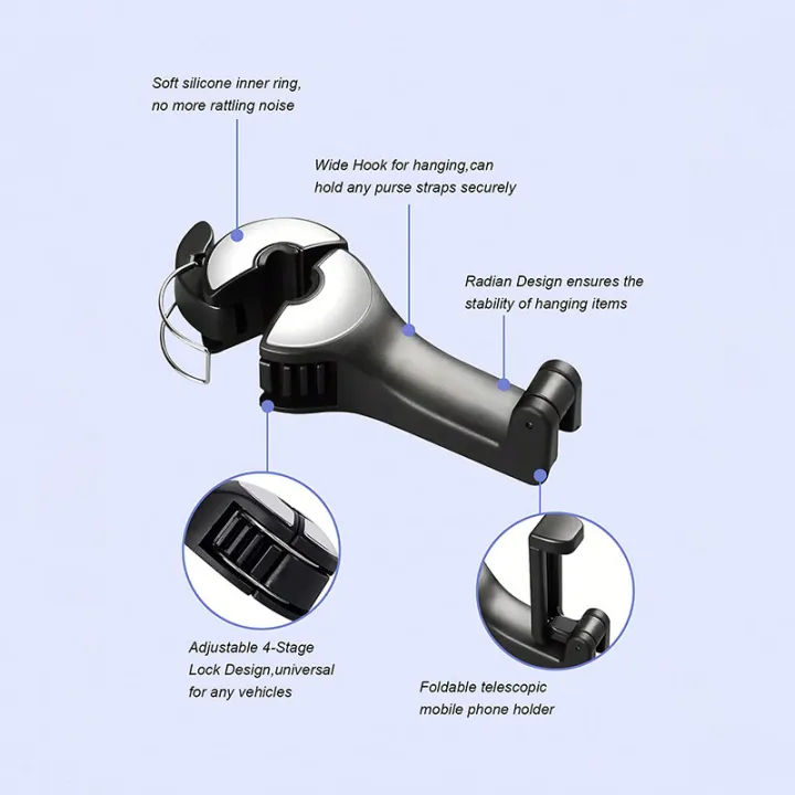 2Pcs%202-in-1%20Car%20Seat%20Hook%20Phone%20Holder:%20360%C2%B0%20Rotatable,%20Secure%20Lock,%20Soft%20Silicone,%20ABS,%20Hidden%20Design,%20Fits%202.1-3.9"%20Phones%20-%20Image%206