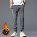New Winter Men Warm Thermal Black Blue Cargo Jeans Fleece Streetwear Denim Jogger Pants Thick Fur Baggy Harem Trousers Plus Size. 
