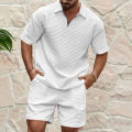 2024European and American Men's Spring and Summer Trends Youth Outdoor Lapel Small Plaid Short Sleeve Shorts Sports Suit.