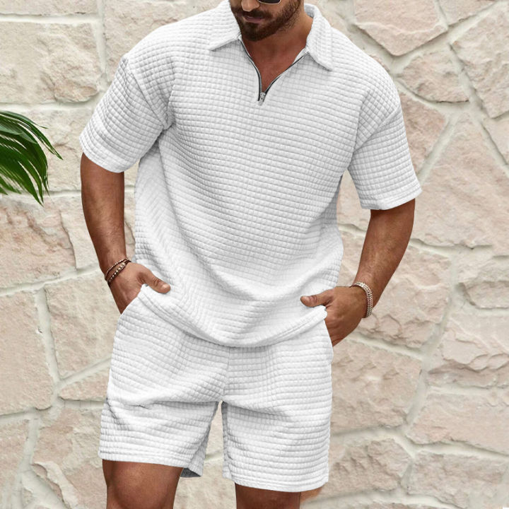 2024European%20and%20American%20Men's%20Spring%20and%20Summer%20Trends%20Youth%20Outdoor%20Lapel%20Small%20Plaid%20Short%20Sleeve%20Shorts%20Sports%20Suit%20-%20Image%204