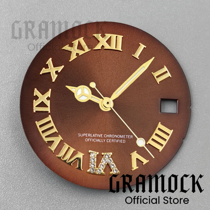 GRAMOCK%2025mm%20Brown%20Roman%20Watch%20Dial%20Hands%20Sunberst%20Diamond%20Dial%20For%20NH15%20Automatic%20Lady's%2031mm%20Wristwatch%20Modified%20Accessories%20-%20Image%204