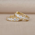 Huitan Bright Zirconia Hoop Earrings Lady Daily Wearable Accessories with Fashion Hollow-out Design Trendy Gold Color Jewelry.