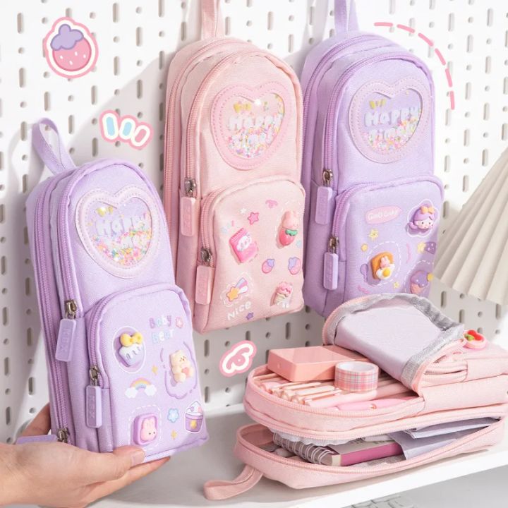 Handheld%20Backpack%20Pencil%20Case%20Cute%20Cartoon%20Dirt%20Resistant%20Canvas%20Three-layer%20Large%20Capacity%20Stationery%20Bag%20Storage%20Bag%20-%20Image%202