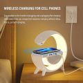 BT3401 G Shape Lamp Speaker Portable Bluetooth Speaker With Digital clock Fast Wireless Charging 15W  Rechargeable Speaker With RGB Colorful Lights Best For Room Decor and Birthday Wishes Big Size Speaker for Side Table. 