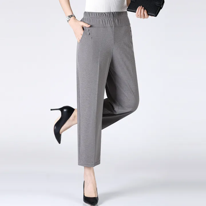Summer%20Thin%20Breathable%20Elastic%20Pants%208XL%20Women's%20Solid%20Color%20High%20Waisted%20Loose%20Casual%20Pants%20Middle-aged%20Elastic%20straight%20leg%20-%20Image%207