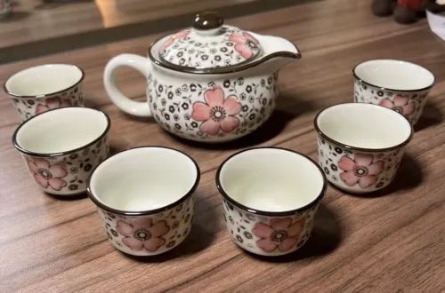 Teapot%20+%206%20Cup%20Set%20Dorm%20Office%20Tea%20Set%20Small%20Pink%20Flowers%20Painted%20-%20Image%206