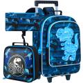 3PCS Rolling Backpack for Boys, Kids Roller Wheels Bookbag, Wheeled School Bag with Lunch Bag.