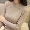 EVNISI Autumn Women Mock Neck Ruffles Sweater Long Sleeve Knitted Bottoming Solid Pullovers Stripe Women Casual Sweater Winter. 