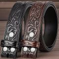 Genuine Leather retro men's and women's belt embossed pure cowhide retro nostalgic belts for women versatile jeans Western style. 