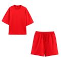 Women Summer Fashion 2 Pieces Short Sets Solid Loose T-Shirt and High Elastic Waist  Shorts Sportswear Female Chic Lady. 