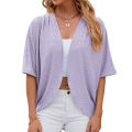 2024 New Spring Summer Fashion Ladies Hollow Out Cardigan Solid Color Circle Short-Sleeved Casual Loose Top Women Outwear. 