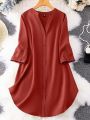 Roll Tab Sleeve flat collar Neck Button Front Shirt For Women's Girls Wear. 