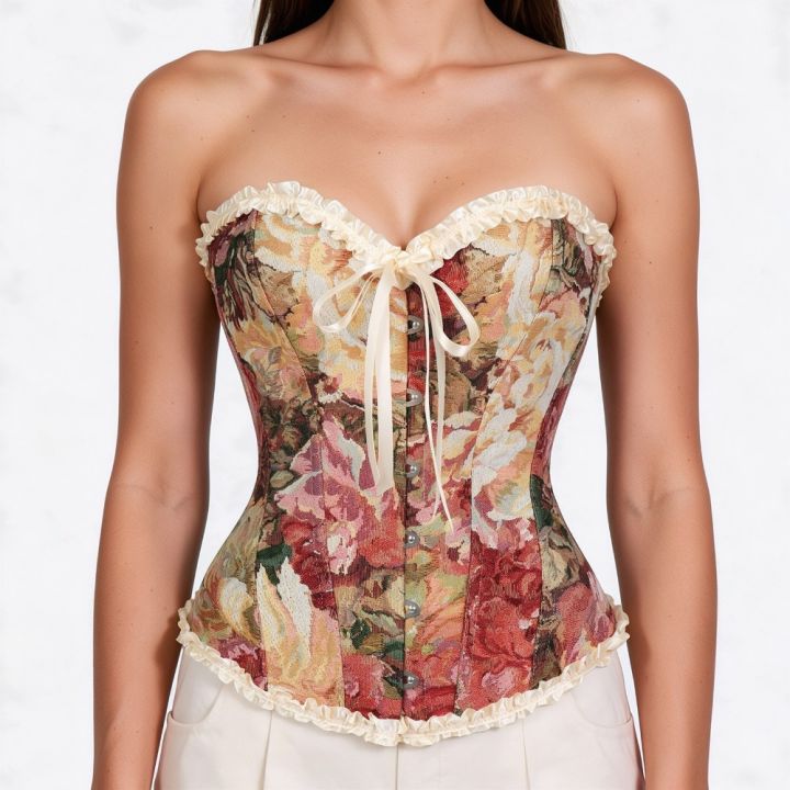 Women%20Overbust%20Corset%20Vintage%20Floral%20Tapestry%20Halloween%20Costume%20Sweetheart%20Front%20Busk%20Ruffle%20Back%20Lace%20Up%20Boned%20Waist%20Cincher%20-%20Image%202
