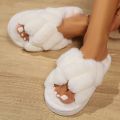 Fashion Cross Strap Fluffy Slippers Women Winter Home Open toed Plush Fur Slippers Woman Flat Heel Keep Warm Cotton Slides Shoes.