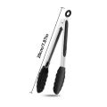 1 Pc Black Silicone Food Tongs, Stainless Steel Food Tongs Outdoor BBQ Clamps For Camping Kitchen Tongs For Baking Steak.