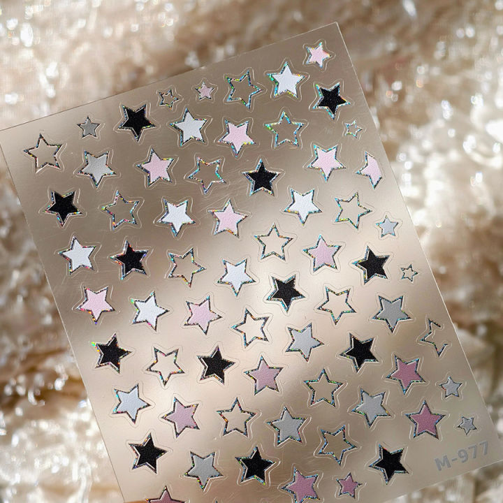 Grid%20Patterned%20Star%20Bowknot%20Cherry%20Polka%20Dot%20Line%20Colorful%20Geometric%20Five-pointed%20Star%20Adhesive%20Nail%20Art%20Sticker%20Manicure%20Decal%20-%20Image%202