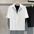 2024 New Summer Men Short-sleeved White Shirt Anti-wrinkle Solid Color Fashion Casual Loose Button Pocket Shirt Clothing Top. 