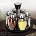 Rotating Stainless Steel Glass Spice Jars Set Salt Pepper Spray Seasoning Jars Sets for Spices Kitchen Cooking Tools 7Pcs/Set. 