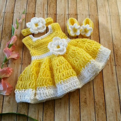 crochet baby frock yellow for 0-3 month babies