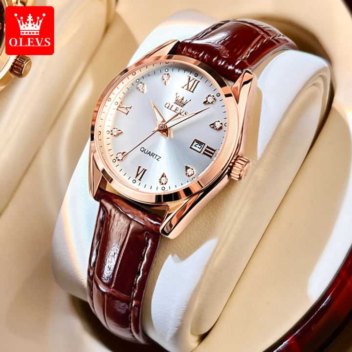 【New Trend】OLEVS Classics Leather Strap Quartz Watch for Women Fashion Elegant Diamond Ladies Watch Waterproof Date Women's Quartz Watch
