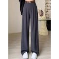 Women Fashion Suit Pants Lady Breathable Baggy High Waist Wide Leg Trousers Lady Straight Leg Gray Classic Office Long Pants.