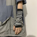 Women Long Sleeve Gothic Striped Fingerless Arm Warmer Knitted Women's Casual Solid Color Fashion Gloves Punk Arm Accessories. 