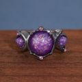 Fashion Female Round Purple Imitation Fire Opal Black Rings for Women Bridal Accessories High Quality Vintage Jewelry .