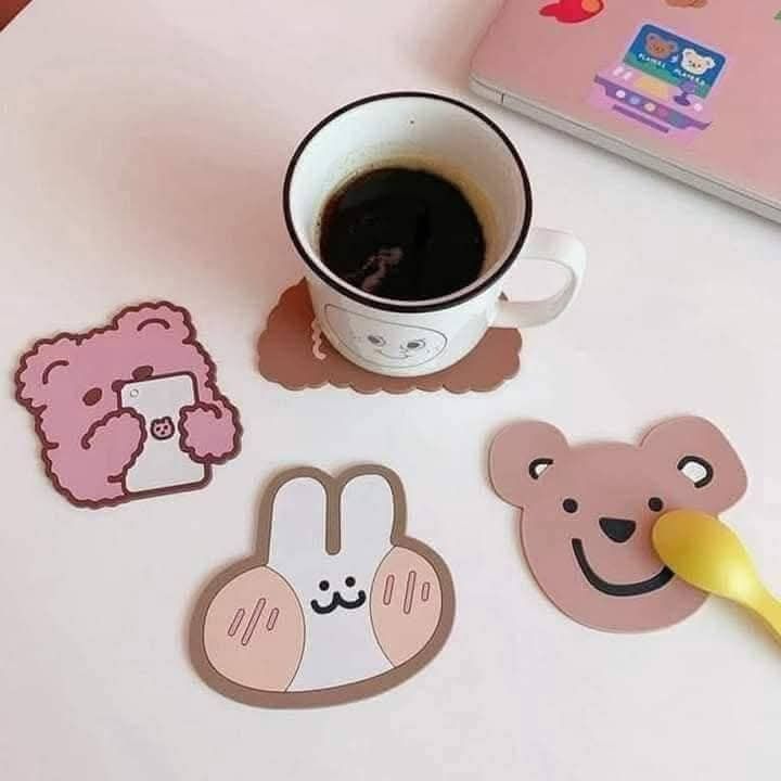 ဆီလီကွန် အပူခံပြား_ Cute Cartoon Drink Mats Cup Coaster for Coffee & Tea