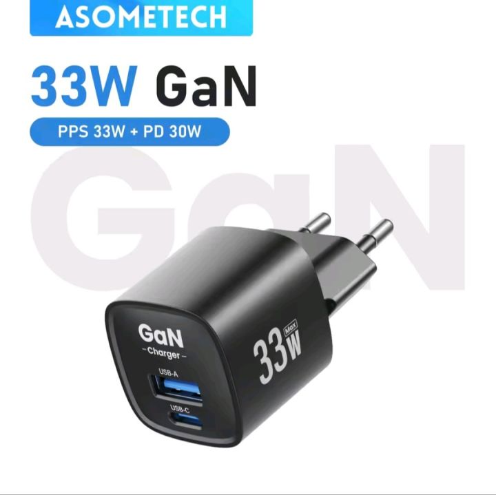 ASOMETECH 33W GaN Charger 2 Ports PD 3.0 PPS QC4.0 Charger For iPhone and Samsung Xiaomi Tablet iPad Air Phone Charger