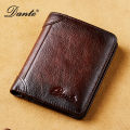 Dante Leather Men's Wallets RFID Anti-theft Brush Degaus Head Layer Cowhide Retro Casual Vertical Money Bag Money Two fold Clips. 