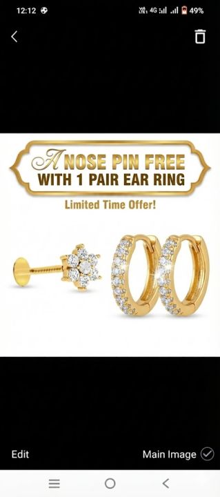 Gold Plated Hoop Earrings with Diamond Stud – Buy 2 Get 1 Free Offer | Stylish Women’s Jewelry