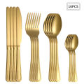 24pc Stainless steel gold cutlery set knife fork spoon steak knife fork dessert fork spoon retro suitable for restaurant kitchen.