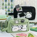 Multi Layered Pencil Case with Transparent Front Pocket Design, Large Capacity and Cute Student Supplies.