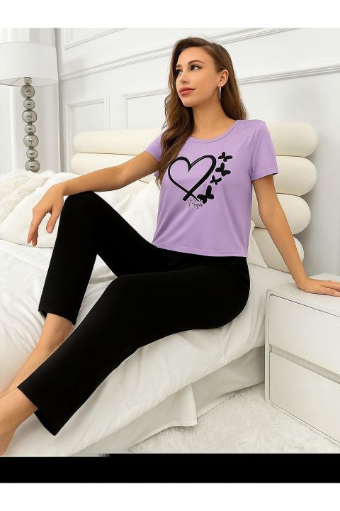 HERMAIN BANTVA purple Heart Printed Design Full Sleeves Round Neck Night Suit night wear night dress For Girls Womens Ladies night dress for girls