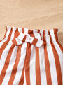 0-2 Year Old Baby Girl Summer Fashion Love Collar Ruffled Short Sleeved And Striped Shorts Two-piece Set. 