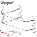 Spinpoler Corkscrew Stinger Rig Hook Double Treble Pike Bass Fishhook High-Carbon Steel For Soft Lure Fishing Equipment.