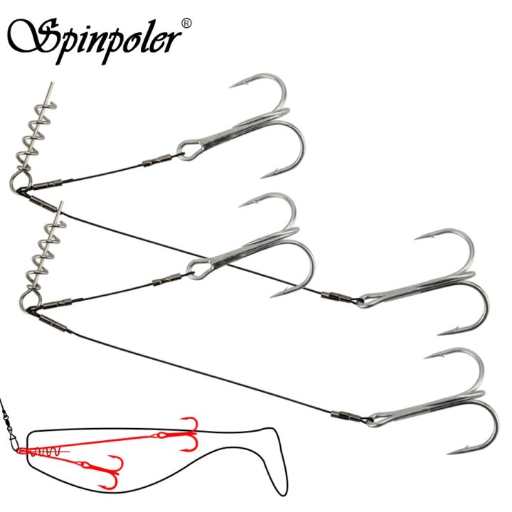 Spinpoler Corkscrew Stinger Rig Hook Double Treble Pike Bass Fishhook High-Carbon Steel For Soft Lure Fishing Equipment