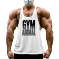 GYM ANIMAL Print Y Back Fitness Stringer Tank Top Mens Cotton Muscle Sleeveless Shirt Bodybuilding Clothing Workout Singlets. 