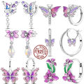 Hot Sale 925 Sterling Silver Purple Butterfly Zircon Exquisite Earrings Suitable For Girls' Charming Jewelry . 