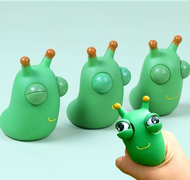 Cute Green Slug Shaped Squeeze Fidget Toy Pop Eye Tactile Calming Anxiety Relief Indoor Table Holiday Decor Supply Kit