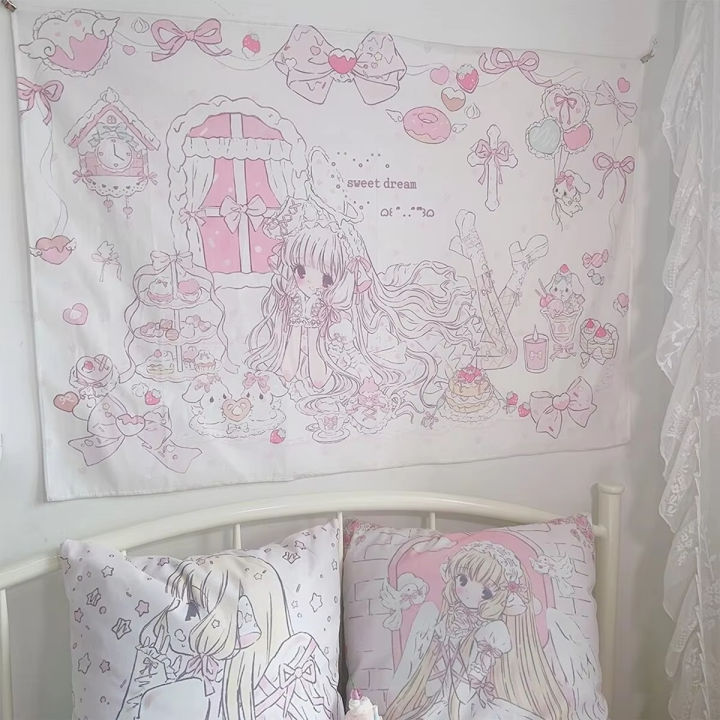VIKAMA%20Sweet%20Dream%20Tapestry%20Cake%20Bow%20Pink%20Purple%20Heart%20Bedroom%20Girl's%20Room%20Decor%20Dreamy%20Healing%20Style%20Wall%20Decoration%20-%20Image%202