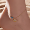 INS fine jewelry 14k 18K Gold Plated Bohemia beach Turquoise Beaded Anklet 925 Sterling Silver Devil's Eye Anklets for Women.