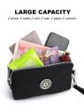 Solid Color Coin Purse Women Handbag Small Wallet Wrinkle Fabric Phone Purse Three Zippers Portable Makeup Bag. 