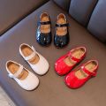 ‌Plain Patent Leather Ballet Flats for Baby Girls  Concise Round-Toe Mary Jane Shoes  Red/White Kids Soft Sole. 