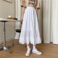 Casual Vintage Women Skirt Matching Chic Lady's White Skirt Sweet Girl's Cake Skirt Elastic Waist A-Line Mid Length Flare Skirt.