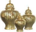Decorative Jar Ginger Jar Vase Decor Vintage Ginger Jar with Lid Carved Lattice Decorative Temple Jar Stunning Home Decor Intricate Ginger Jars Storage Jar. 
